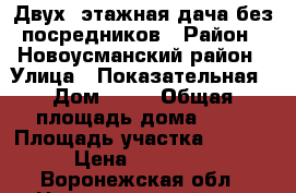 Двух -этажная дача без посредников › Район ­ Новоусманский район › Улица ­ Показательная › Дом ­ 56 › Общая площадь дома ­ 54 › Площадь участка ­ 2 500 › Цена ­ 700 000 - Воронежская обл., Новоусманский р-н, Горенские Выселки с. Недвижимость » Дома, коттеджи, дачи продажа   . Воронежская обл.